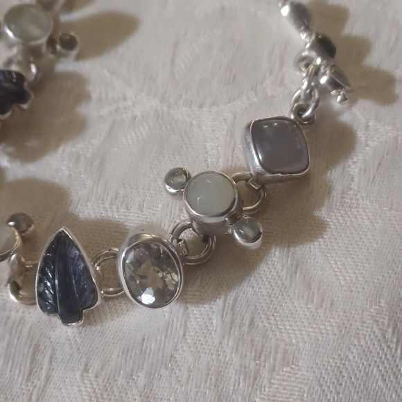 Mars and Valentine / Echo of The Dreamer Multi Gemstone Link Toggle Bracelet, SS - Picture 7 of 16